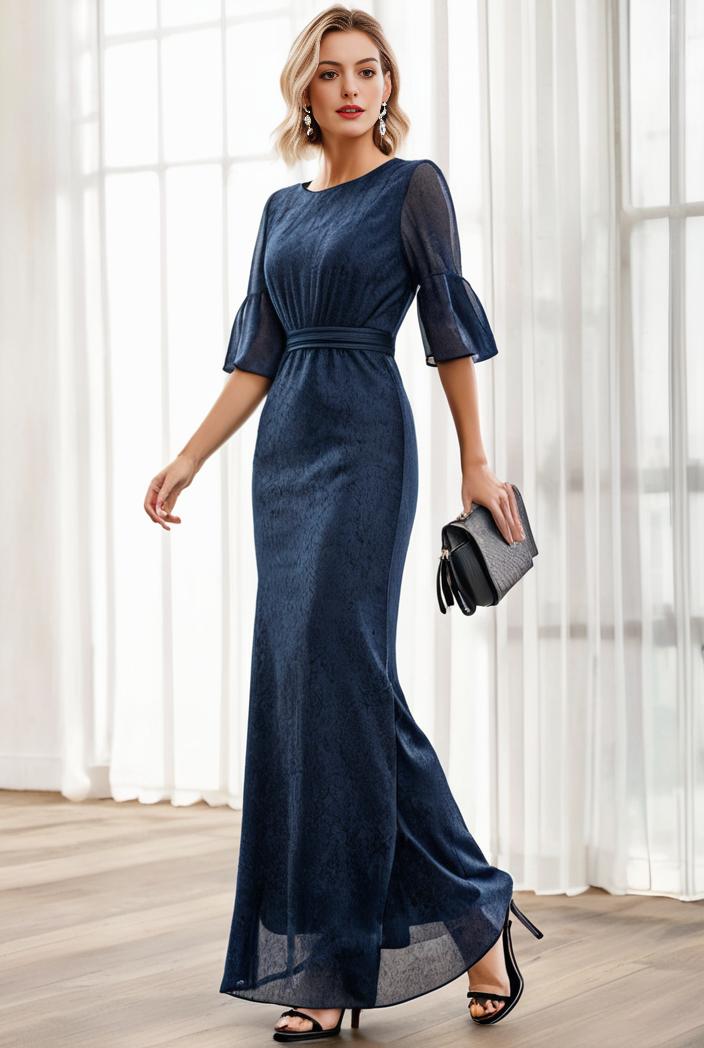 3 4 sleeve bodycon plunging back sequin evening dress 119210