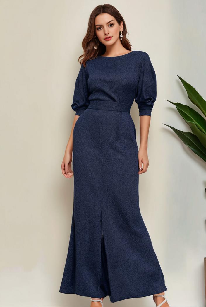 3 4 sleeve bodycon plunging back sequin evening dress 119217