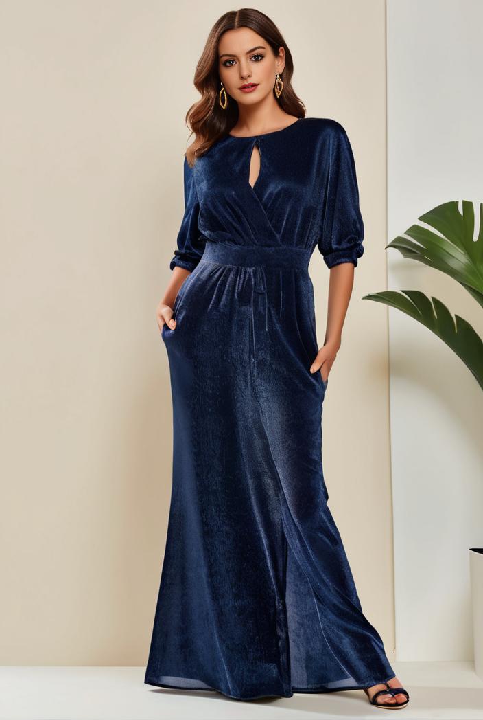 3 4 sleeve bodycon plunging back sequin evening dress 119219