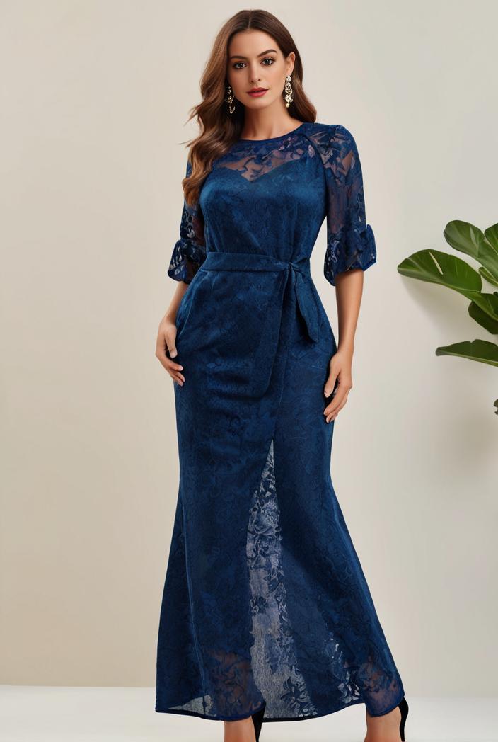 3 4 sleeve bodycon plunging back sequin evening dress 119221