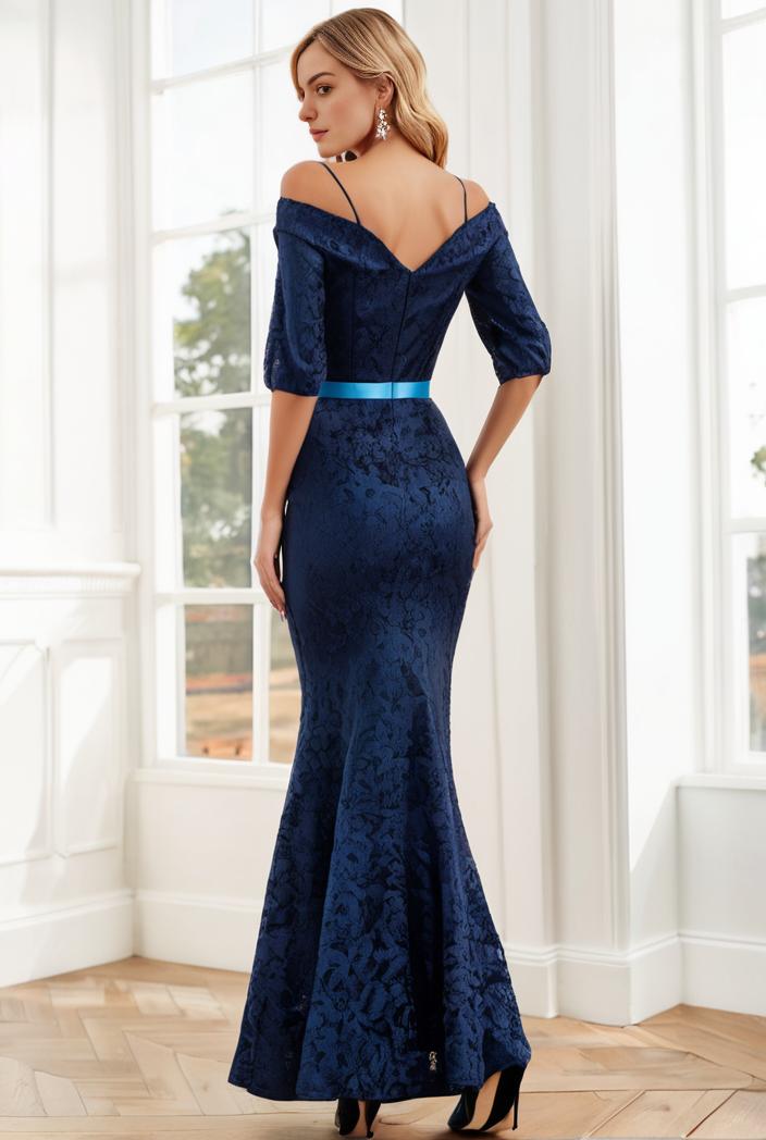 3 4 sleeve bodycon plunging back sequin evening dress 119228