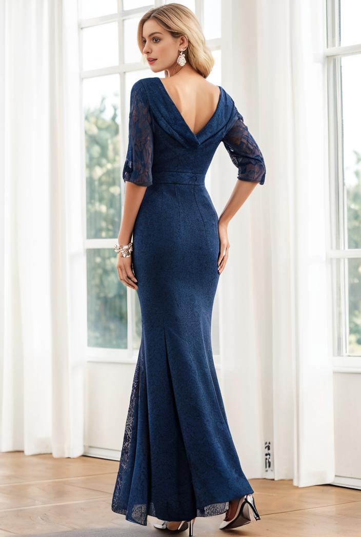 3 4 sleeve bodycon plunging back sequin evening dress 119225