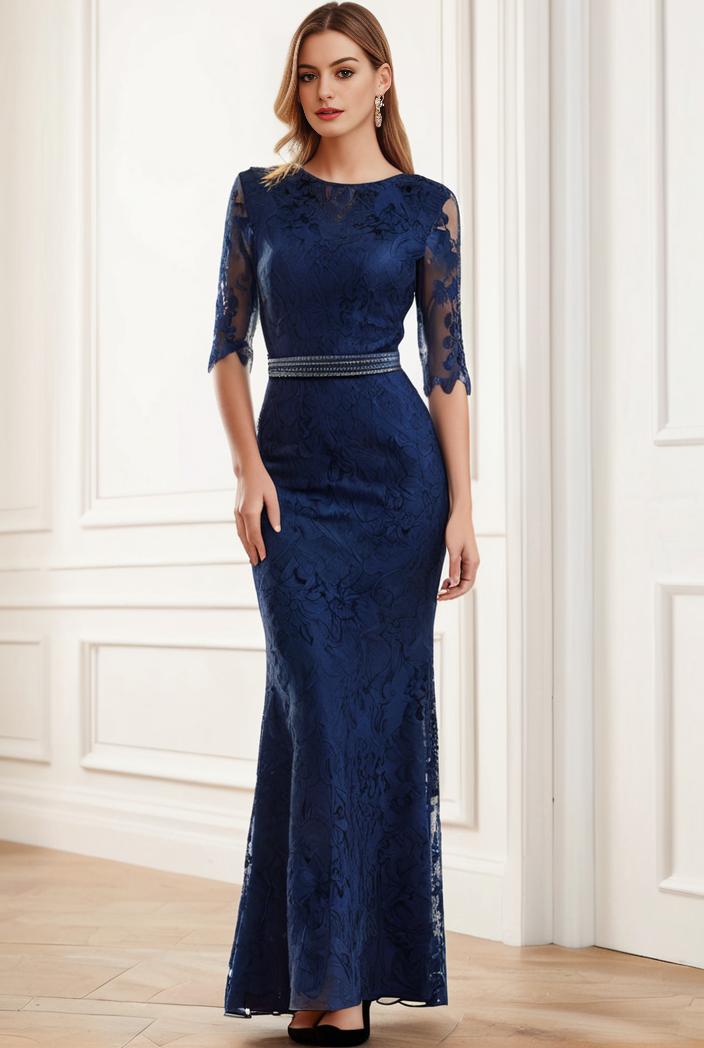 3 4 sleeve bodycon plunging back sequin evening dress 119231