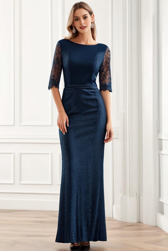 3 4 sleeve bodycon plunging back sequin evening dress 119239