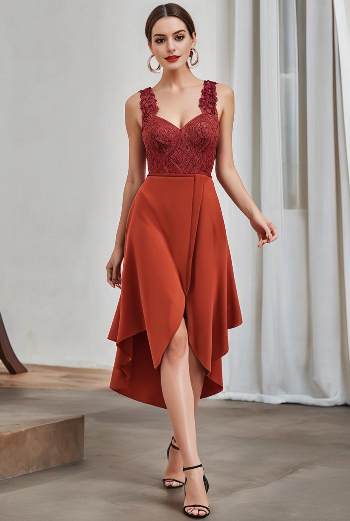deep v neck lace chiffon bridesmaid dress with asymmetrical hem 120336