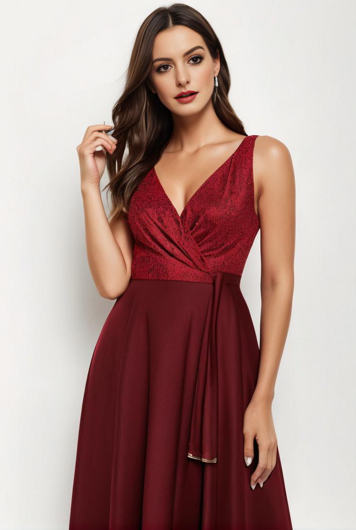 deep v neck lace chiffon bridesmaid dress with asymmetrical hem 120352