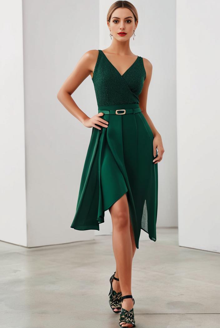 deep v neck lace chiffon bridesmaid dress with asymmetrical hem 120379
