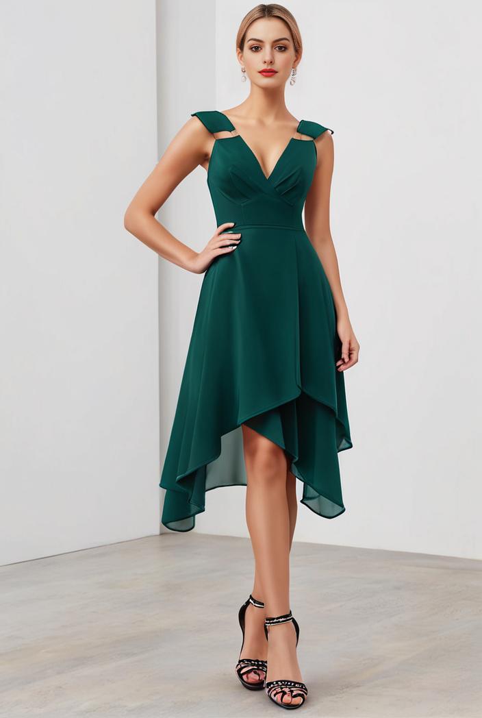 deep v neck lace chiffon bridesmaid dress with asymmetrical hem 120380