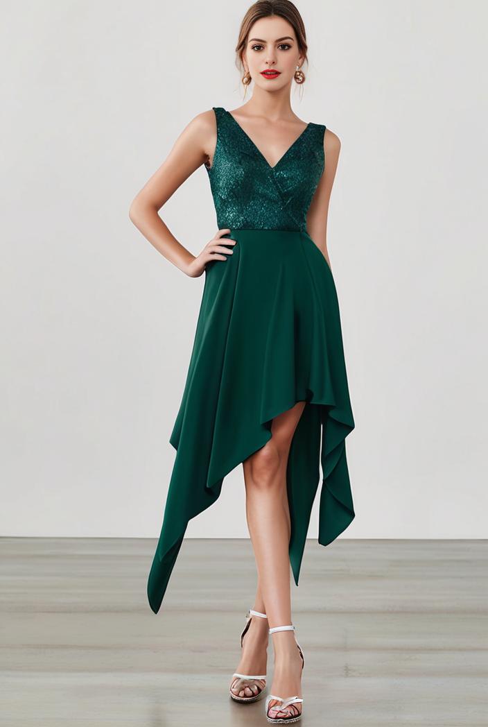 deep v neck lace chiffon bridesmaid dress with asymmetrical hem 120383