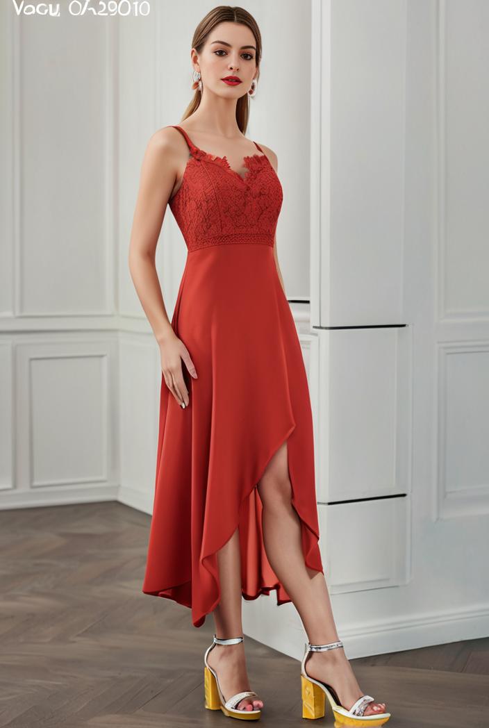 deep v neck lace chiffon bridesmaid dress with asymmetrical hem 120388