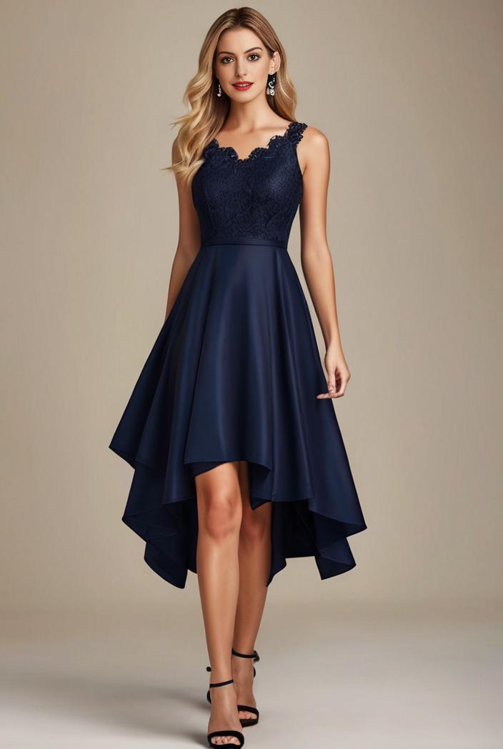 deep v neck lace chiffon bridesmaid dress with asymmetrical hem 120396