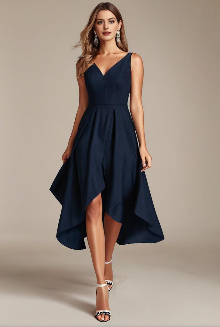 deep v neck lace chiffon bridesmaid dress with asymmetrical hem 120400