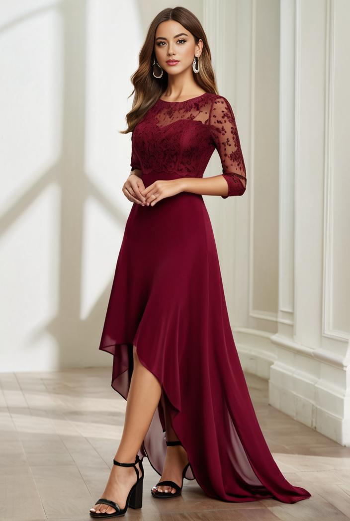 3 4 sleeve sheer sequin stripe high low hem evening dress 133030