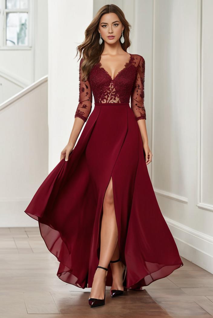3 4 sleeve sheer sequin stripe high low hem evening dress 133046