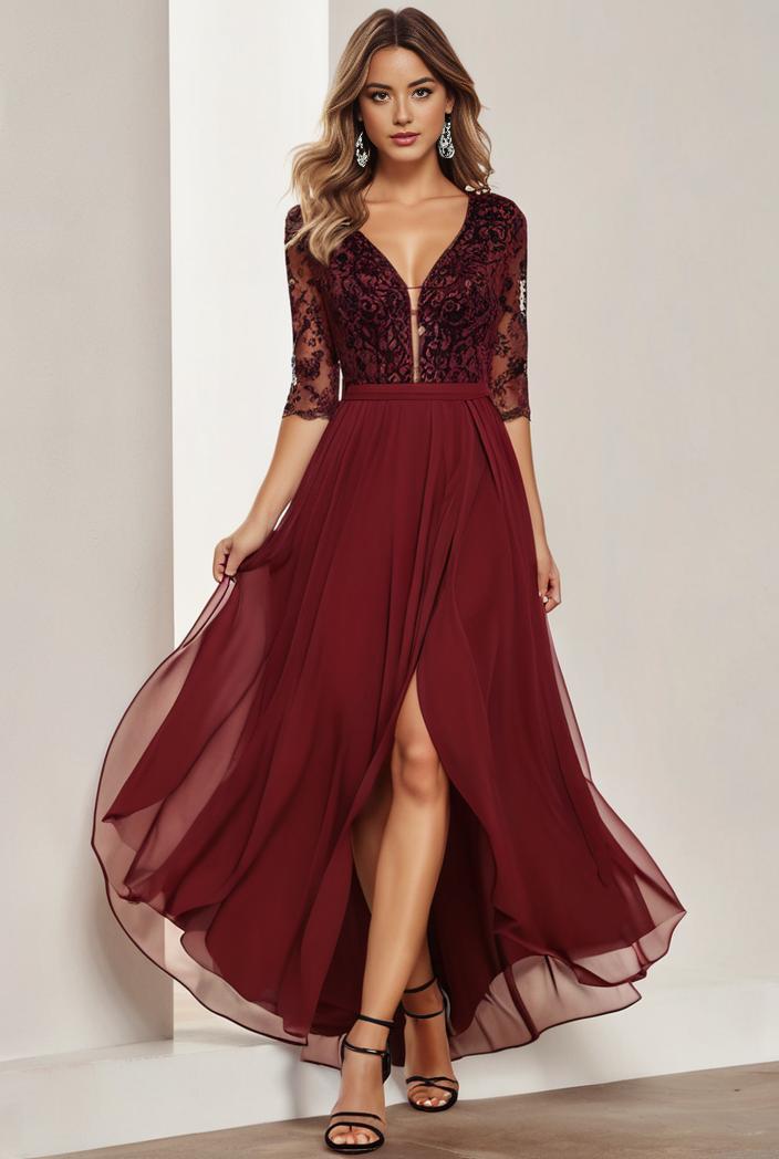 3 4 sleeve sheer sequin stripe high low hem evening dress 133049