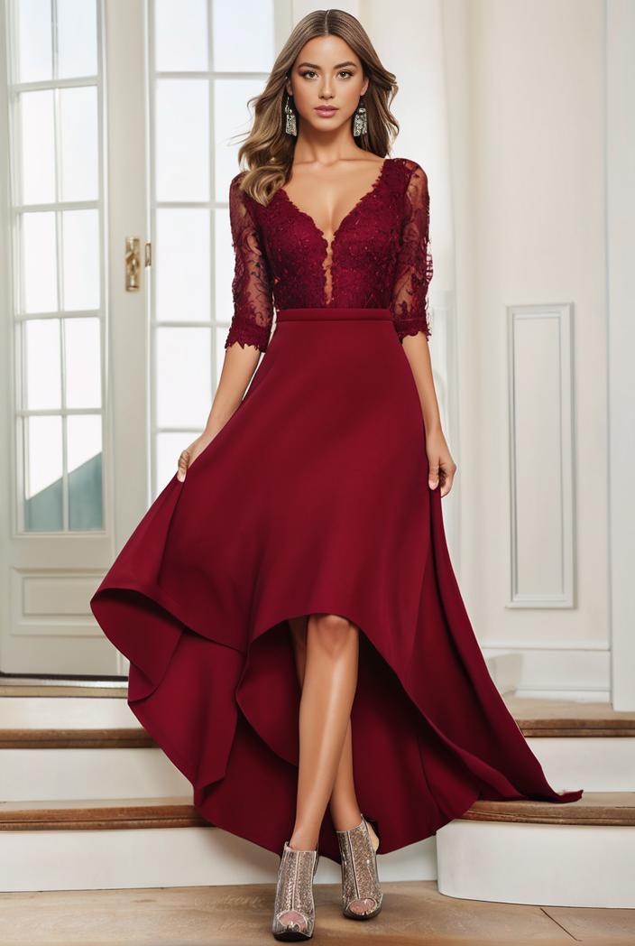 3 4 sleeve sheer sequin stripe high low hem evening dress 133048