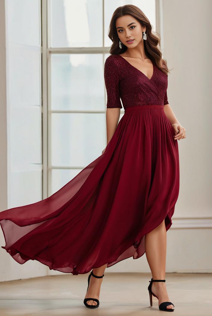 3 4 sleeve sheer sequin stripe high low hem evening dress 133063