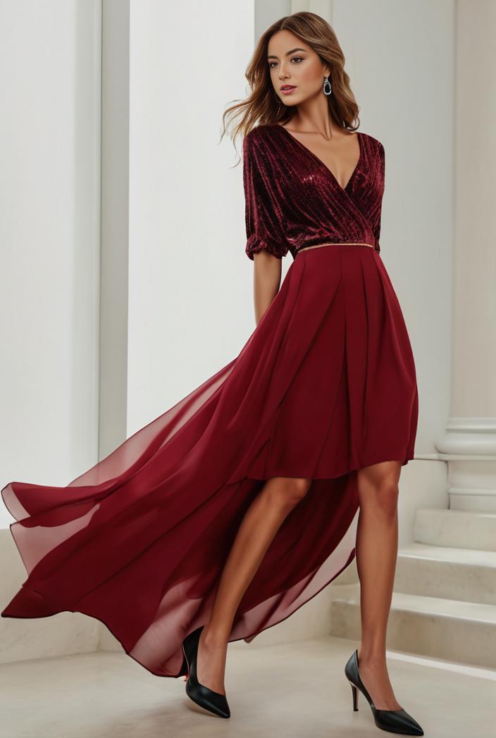 3 4 sleeve sheer sequin stripe high low hem evening dress 133068