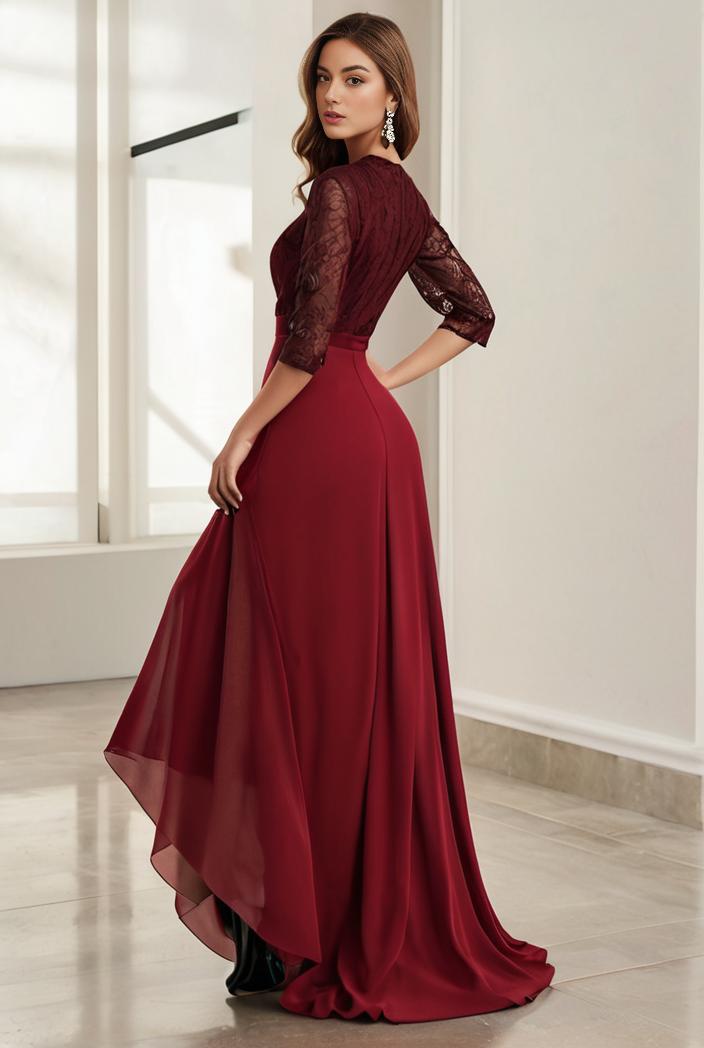 3 4 sleeve sheer sequin stripe high low hem evening dress 133069