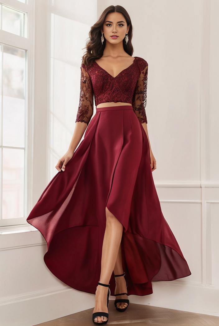 3 4 sleeve sheer sequin stripe high low hem evening dress 133084