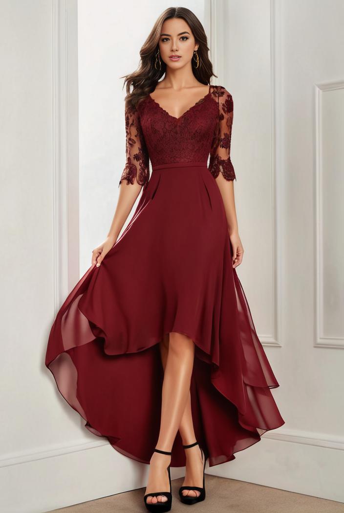 3 4 sleeve sheer sequin stripe high low hem evening dress 133087