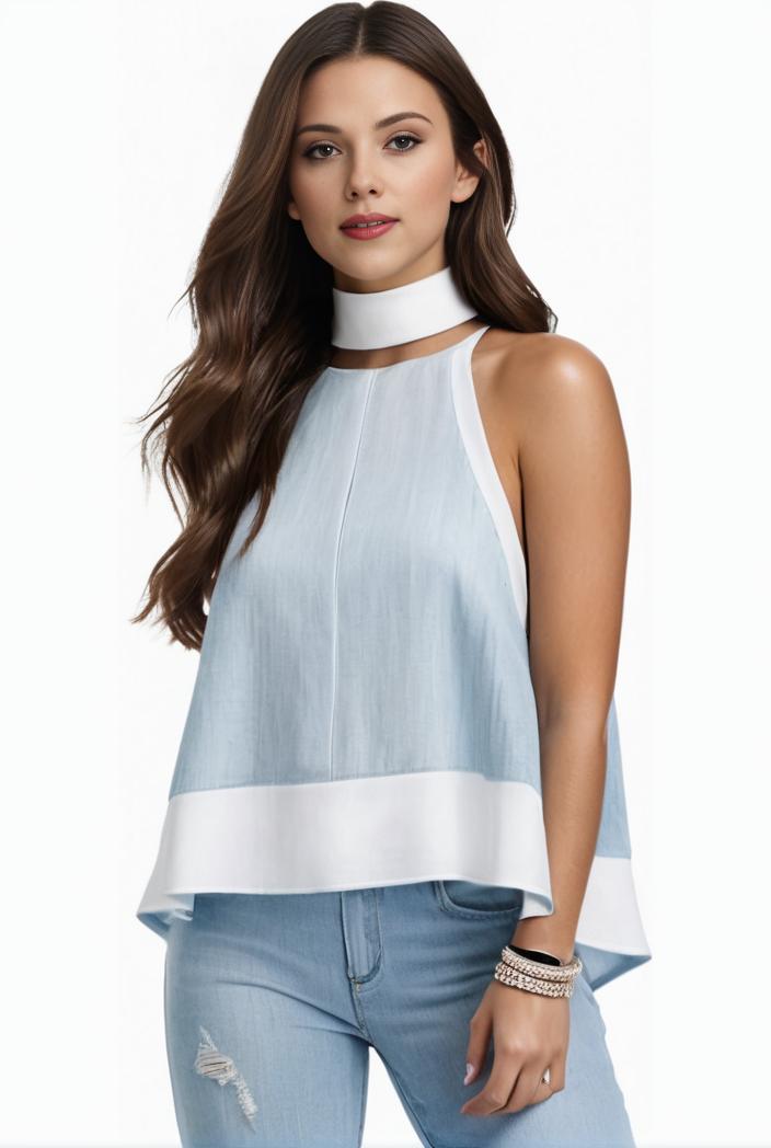 mock neck ruched ruffles sleeveless casual top 141592