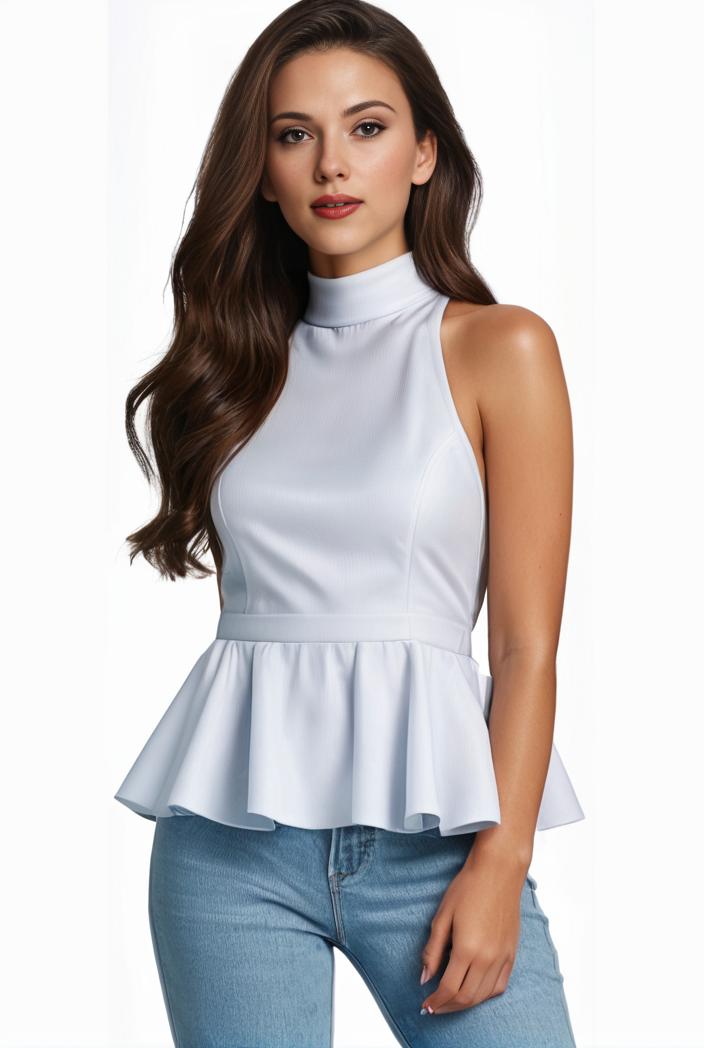 mock neck ruched ruffles sleeveless casual top 141594