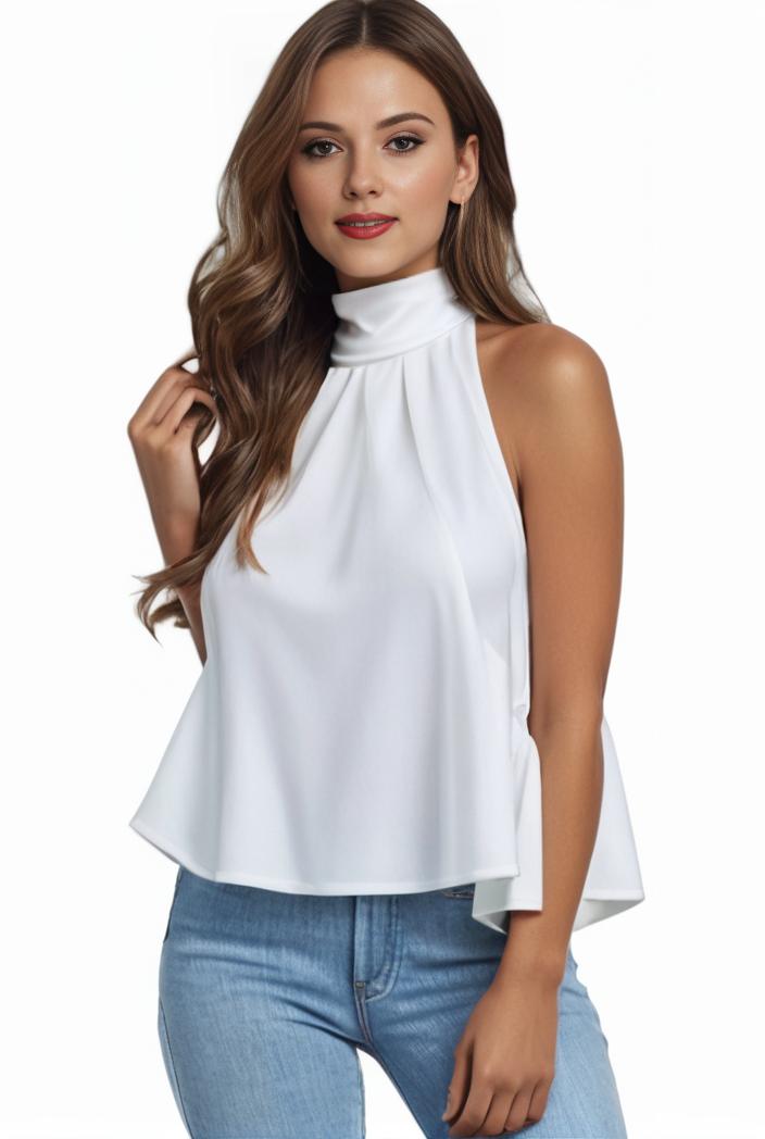 mock neck ruched ruffles sleeveless casual top 141595