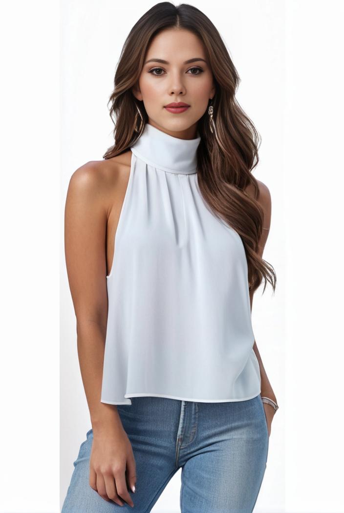 mock neck ruched ruffles sleeveless casual top 141597