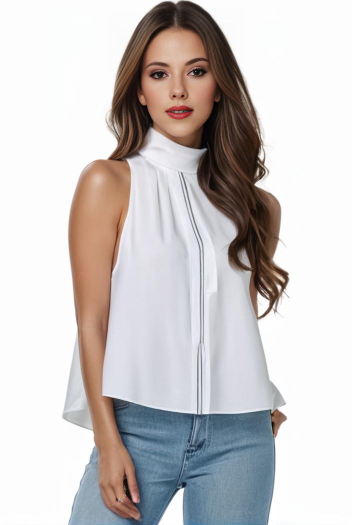 mock neck ruched ruffles sleeveless casual top 141603