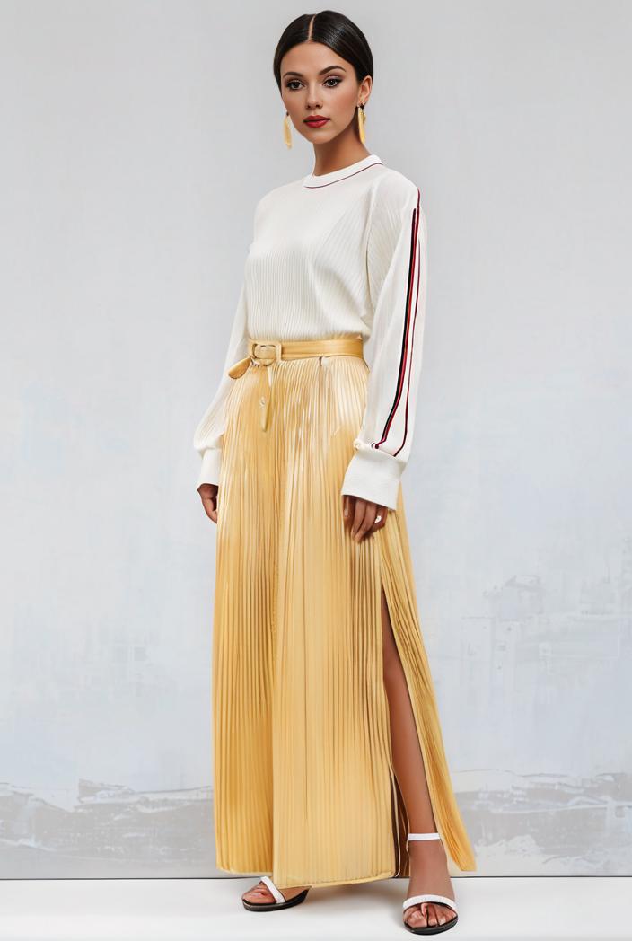 pleated high waist commuting temperament maxi dress 142153