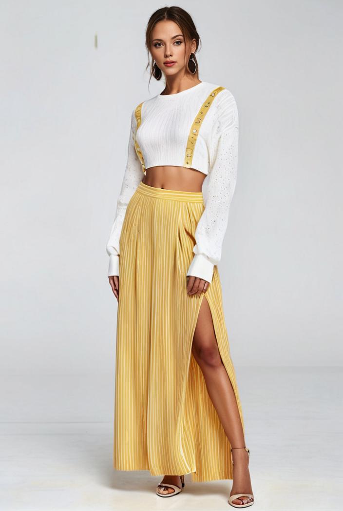 pleated high waist commuting temperament maxi dress 142155