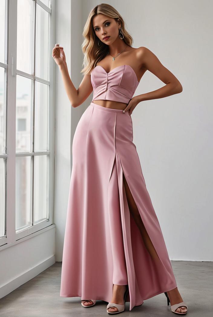 pleated v neck spaghetti strap high slit bridesmaid dress 143937