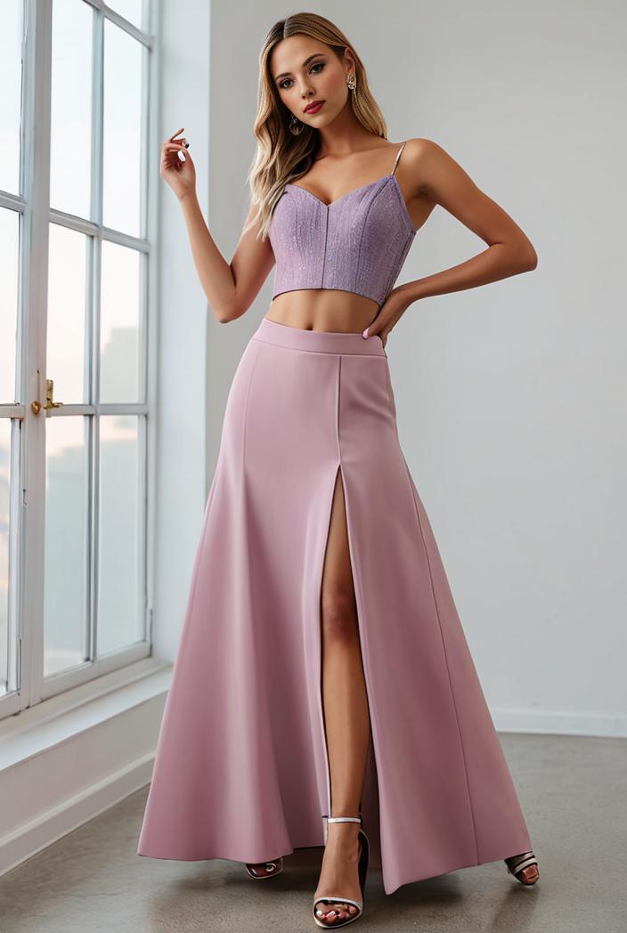pleated v neck spaghetti strap high slit bridesmaid dress 143939
