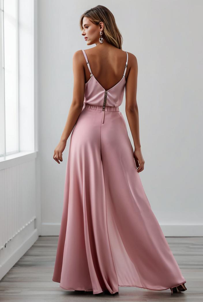 pleated v neck spaghetti strap high slit bridesmaid dress 143982