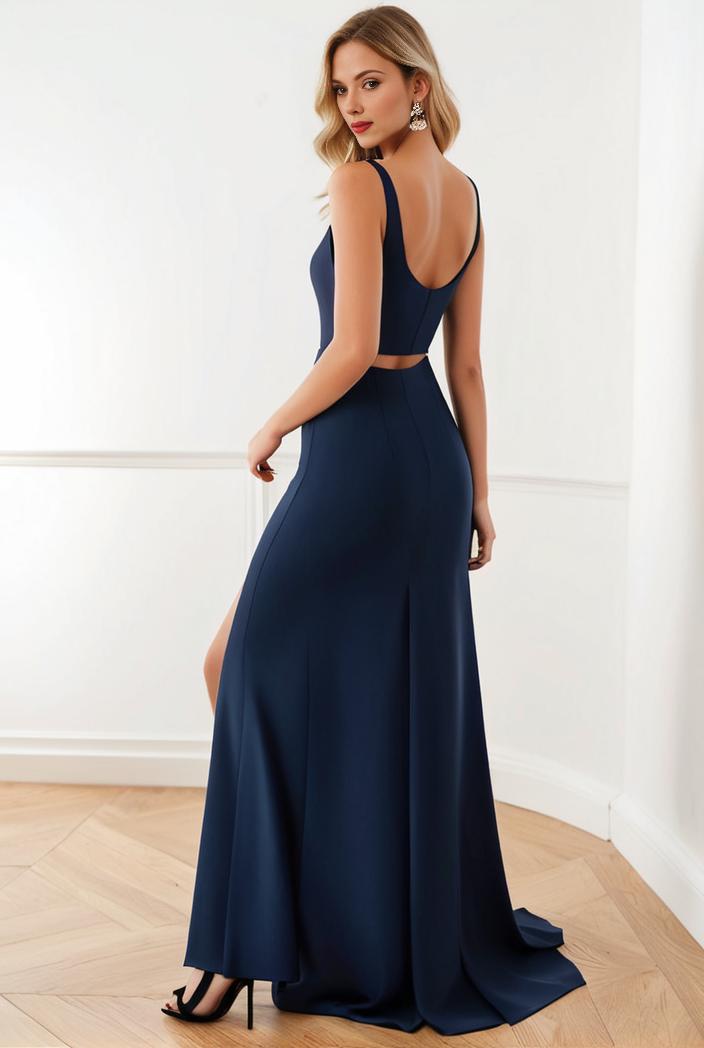 pleated v neck spaghetti strap high slit bridesmaid dress 144059