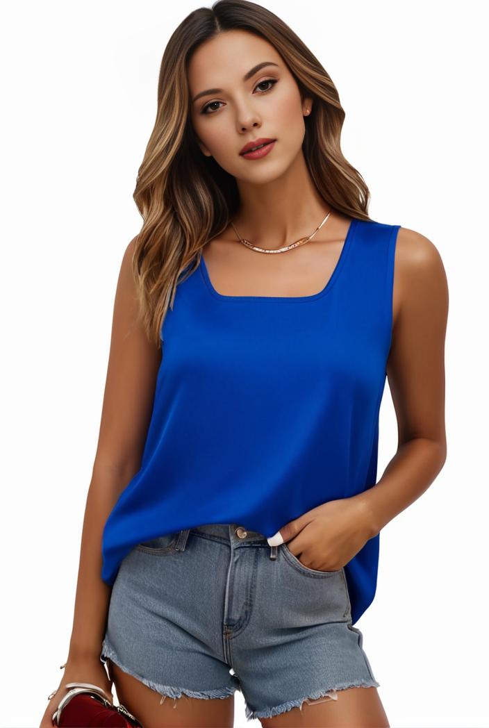 plus size casual tank top women s plus solid square neck pleated medium stretch tank top 144933