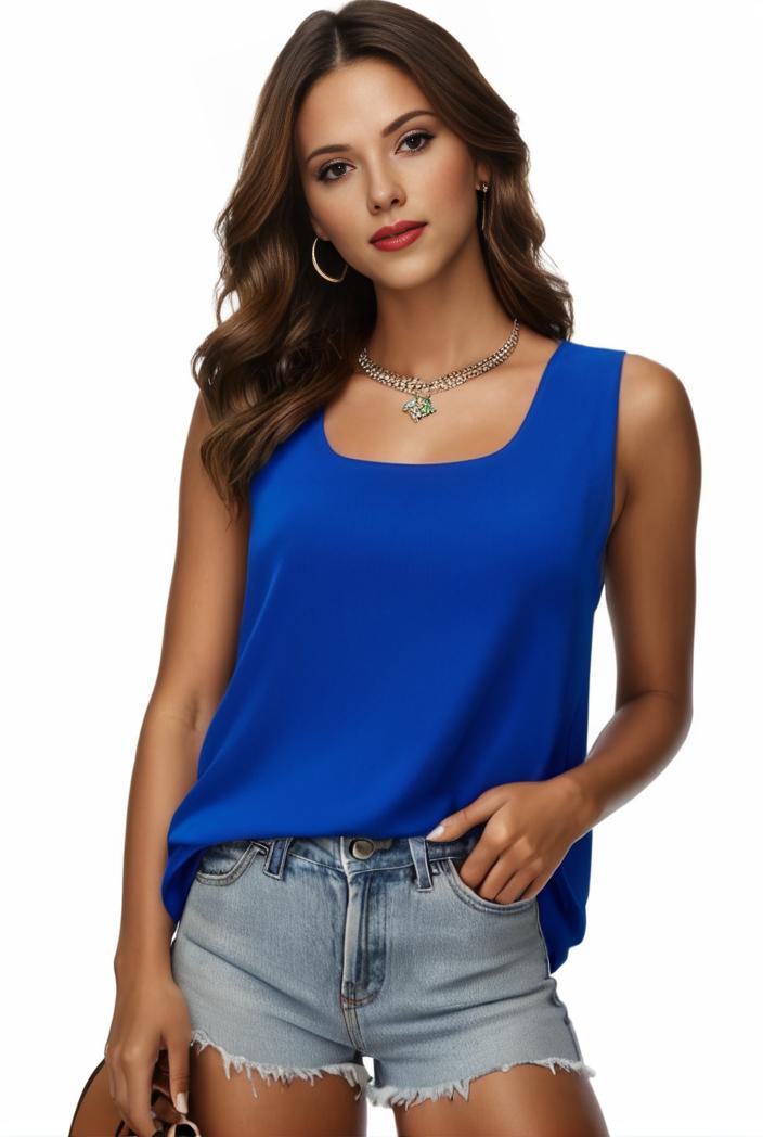 plus size casual tank top women s plus solid square neck pleated medium stretch tank top 144935