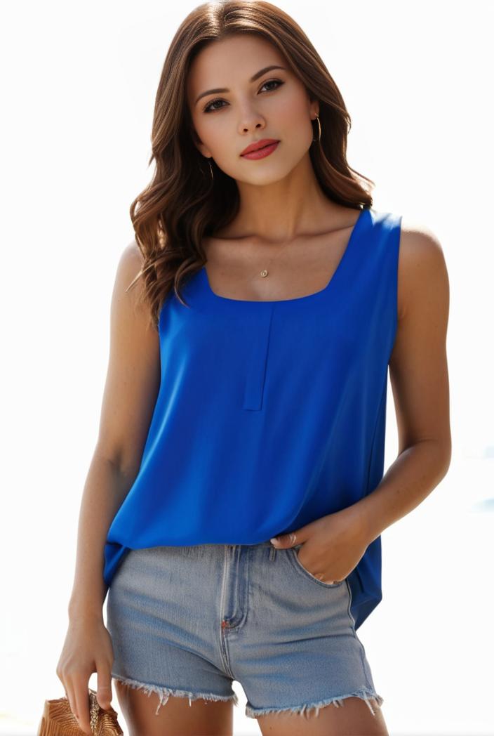 plus size casual tank top women s plus solid square neck pleated medium stretch tank top 144937