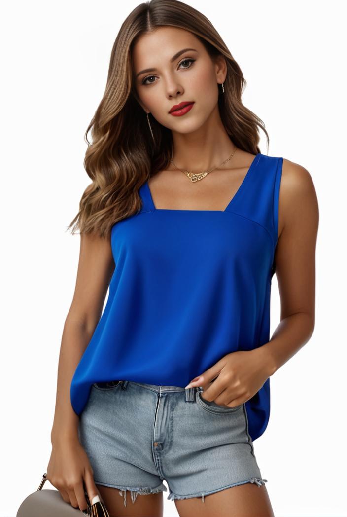 plus size casual tank top women s plus solid square neck pleated medium stretch tank top 144938