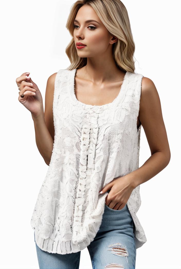 tops pleated hollow square neck sleeveless tank top 112735
