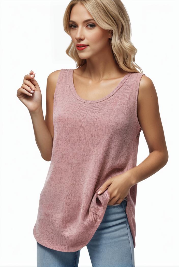 tops pleated hollow square neck sleeveless tank top 112745