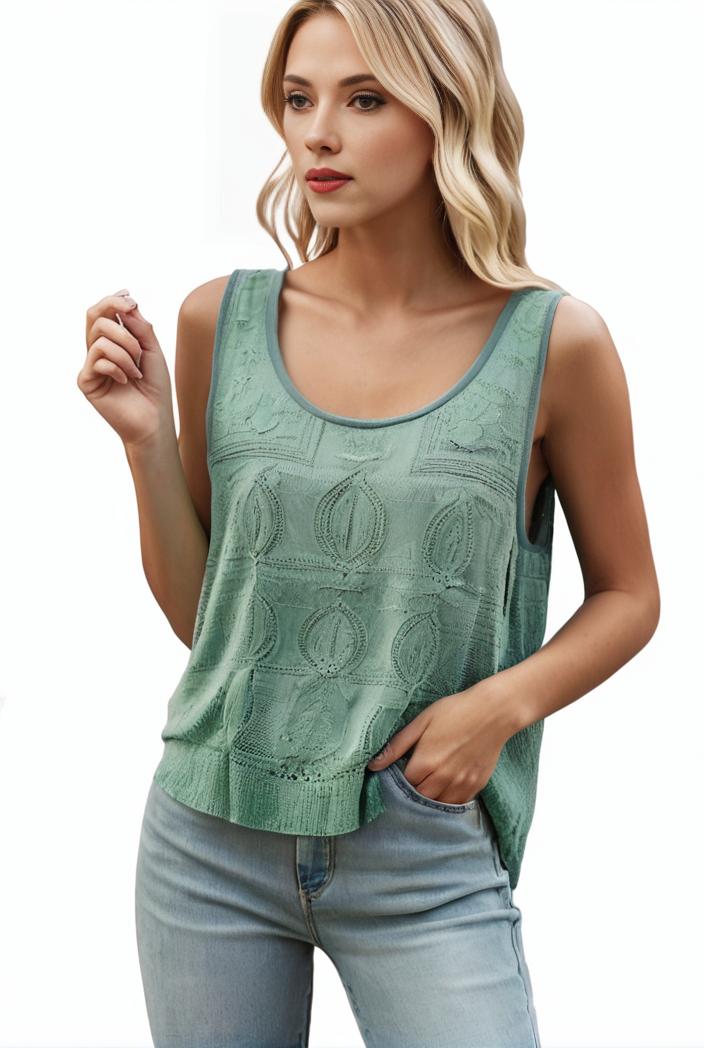 tops pleated hollow square neck sleeveless tank top 112748