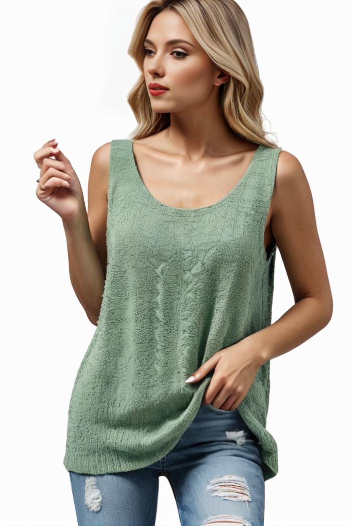 tops pleated hollow square neck sleeveless tank top 112750