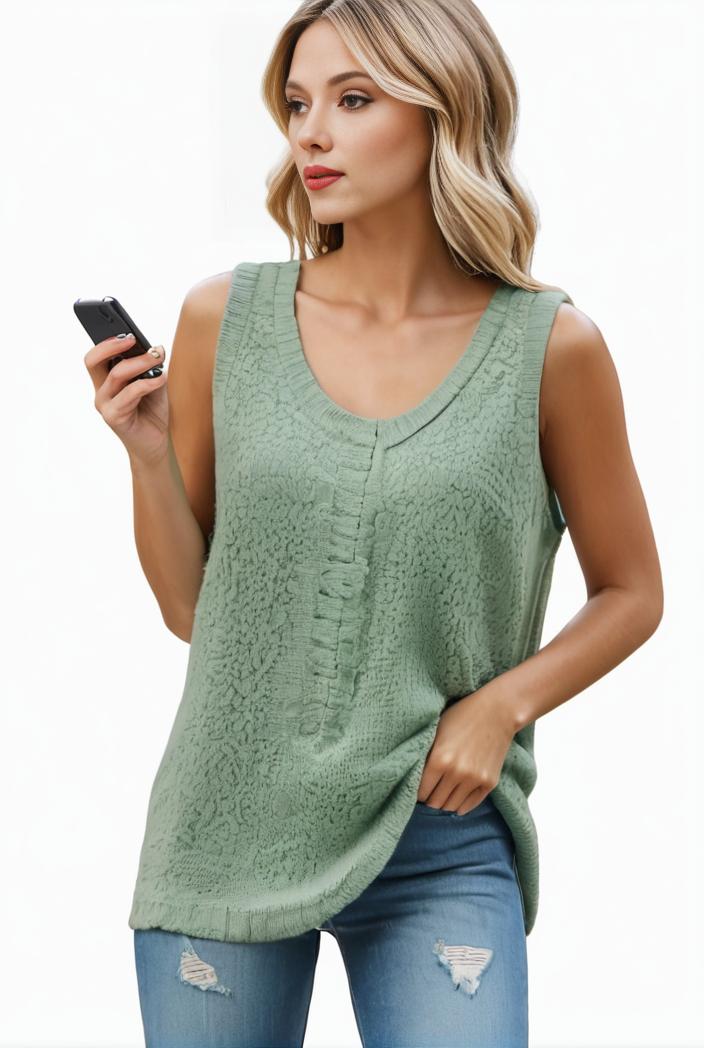 tops pleated hollow square neck sleeveless tank top 112752