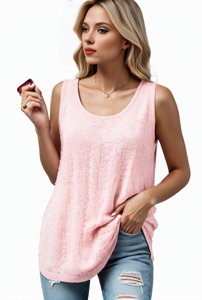 tops pleated hollow square neck sleeveless tank top 112766