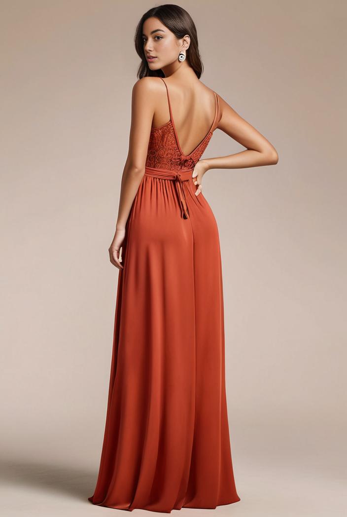 convertible chiffon lace open back spaghetti straps bridesmaid dress 135452