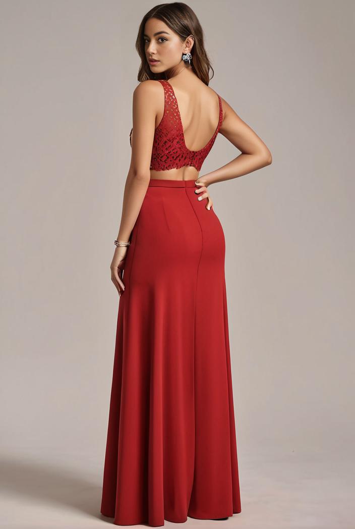 convertible chiffon lace open back spaghetti straps bridesmaid dress 135454