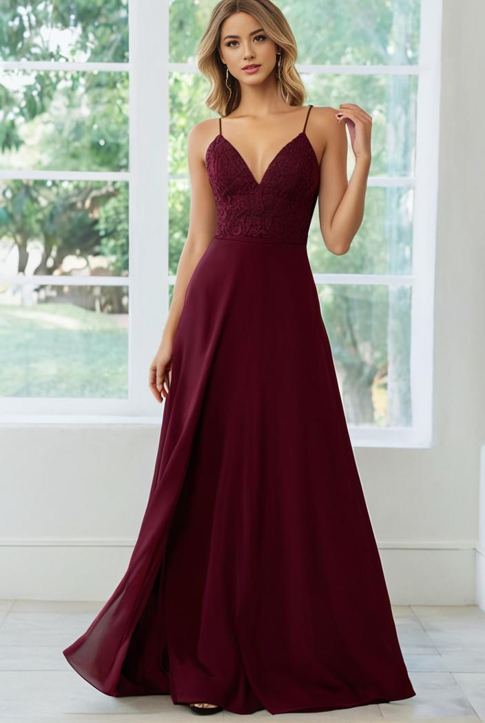 convertible chiffon lace open back spaghetti straps bridesmaid dress 135486