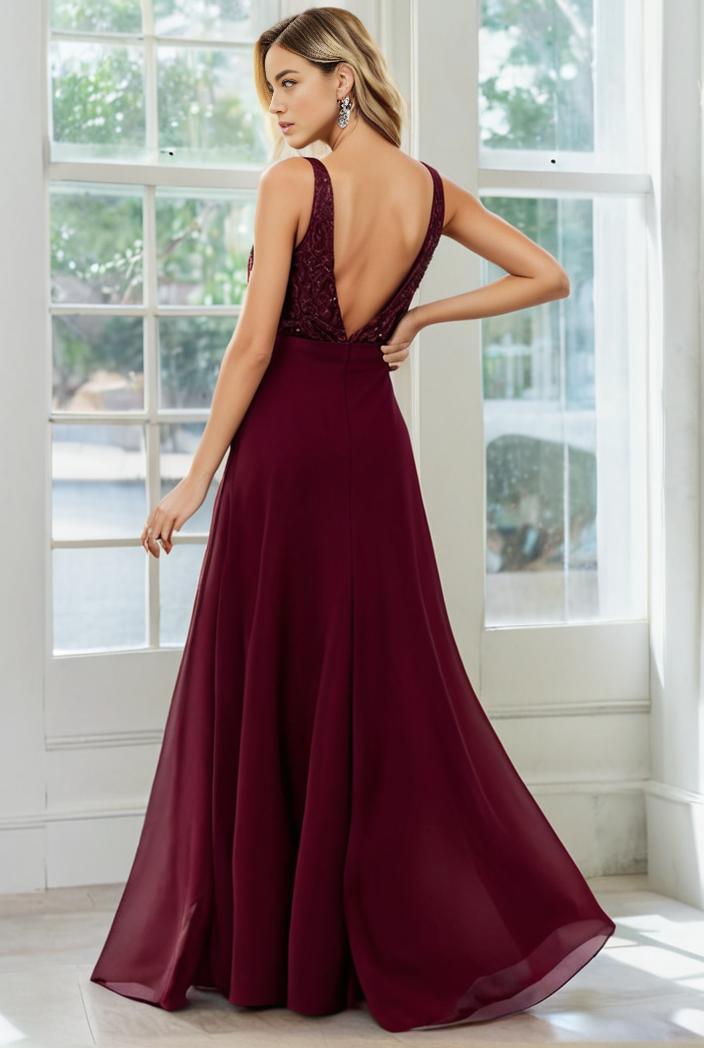 convertible chiffon lace open back spaghetti straps bridesmaid dress 135494